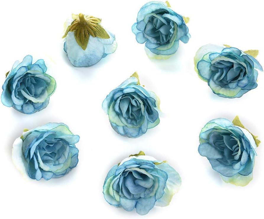 Silk flowers in bulk wholesale Fake Flowers Heads Peony Flower Head Silk Artificial Flower Wedding Decoration DIY Garland Craft Flower 30pcs/lot 4cm (Blue)