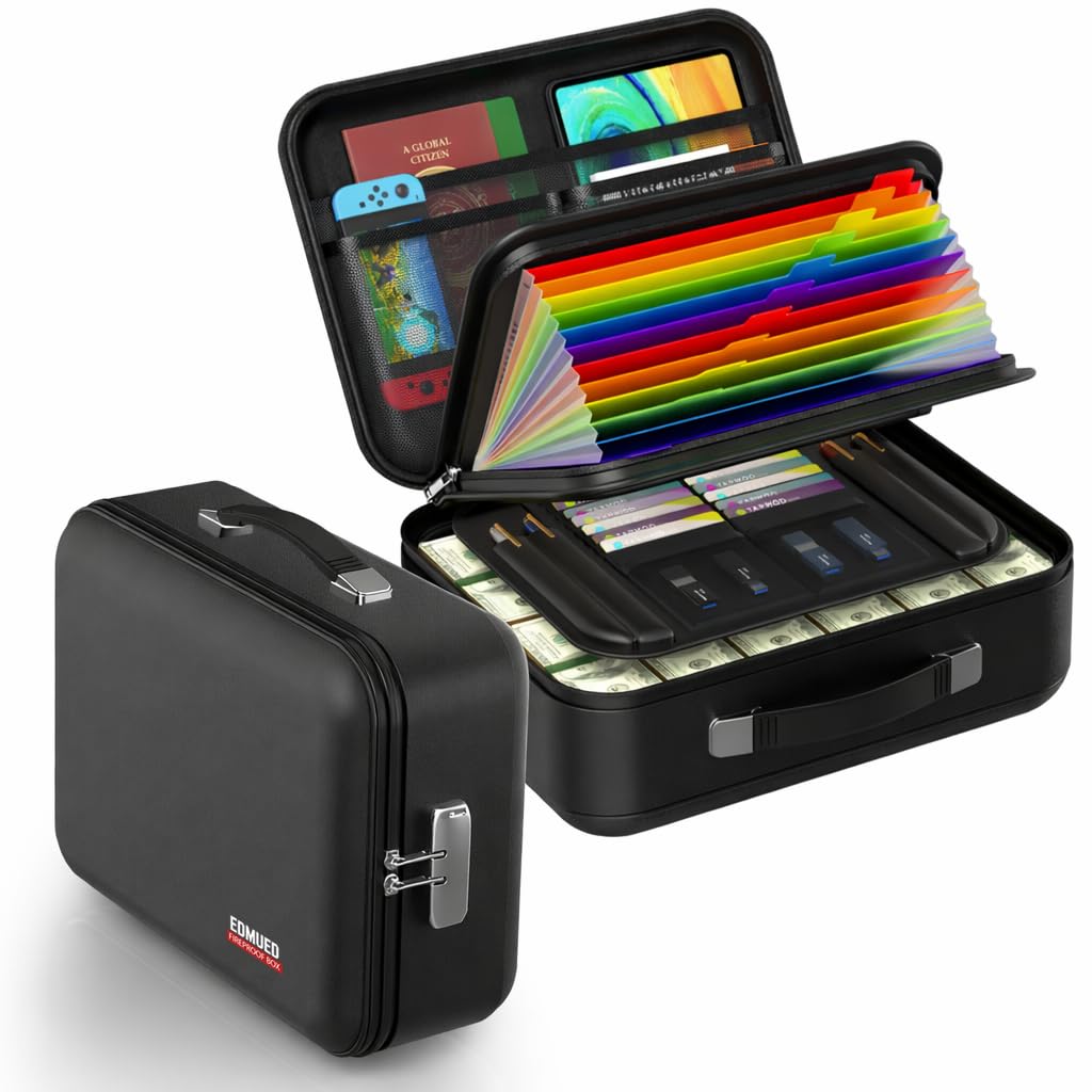 Photo 1 of EDMUED Fireproof Document Box with Combination Lock - Fire & Water Resistant Hard Case Safe Box for Important Documents, Certificates, Laptops, Passports (Matte Black)