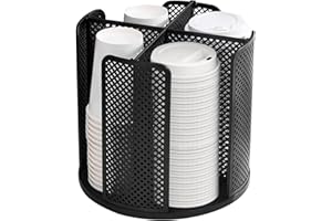 Honlibey Cup and Lid Organizer Cup Dispenser Coffee Cup Organizer Paper Cup Holder Rotating for Bathroom, Restaurant, Break Room, Coffee Station, Bar, Buffet, Kitchen Cabinet, Countertop,4 Compartment