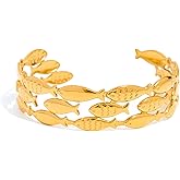 RAUCHBE Chunky Gold Cuff Bangle Bracelet for Women Fish/Starfish Bracelets Statement Adjustable Jewelry