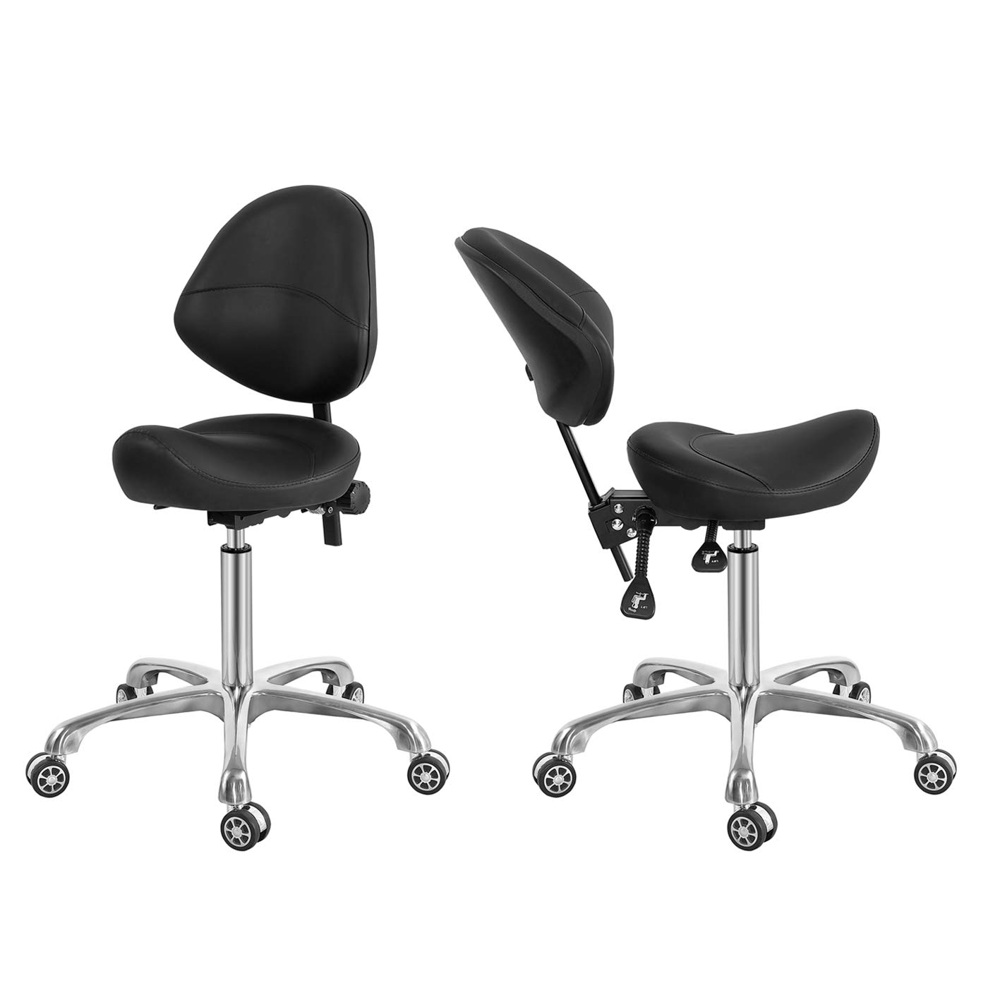 Saddle Stool Chair with Back Support, Heavy-Duty(350LBS), Hydraulic Rolling Swivel Adjustable Stool Chair for Salon Spa Beauty Massage Dental Clinic Home Office Use(Black): Beauty