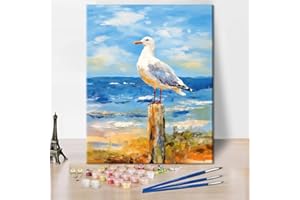 TUMOVO Seagull Standing On Stake Paint by Number for Adults Abstraction Birds Oil Painting Paint by Numbers DIY Oil Painting on Canvas ,Paintwork with Brushes and Pigment Crafts Art, 16x20 Inch, Frameless