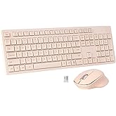 Wireless Keyboard and Mouse Combo, Quiet and Soft 2.4G Full-Size Computer Keyboard and Ergonomic Wireless Mouse for Windows, Mac Desktop/Laptop/PC/PS, Peach