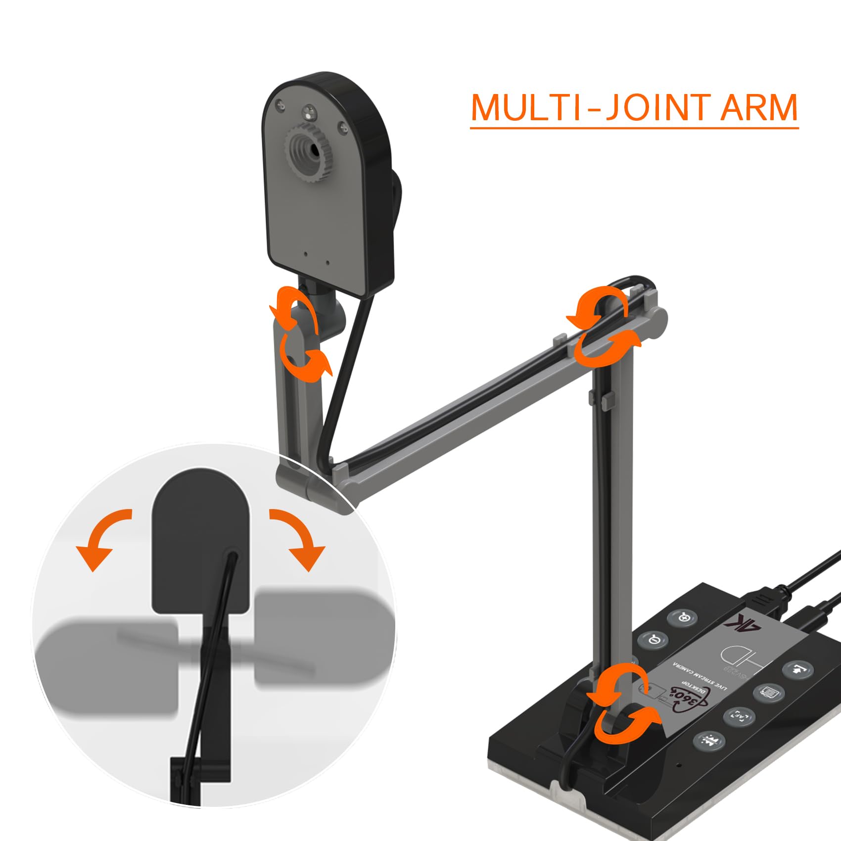 TreasLin Document Camera for Teachers HDMI USB-C 15MP HDIM Document Camera, Remote Learning Classroom Presentations Camera Art Classes Online Teaching with Multi Angle Rotation Adjustment LED Light