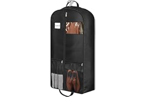 BH7STAR 43" Heavy Duty Garment Bags Suit Bags Travel, Suit Holder for Hanging Clothes Storage, 6" Gussetes with Pockets and 2 Carry Handles, Clothes Cover for Coat, Dress, Jacket, Shirts, Black 1 Pack