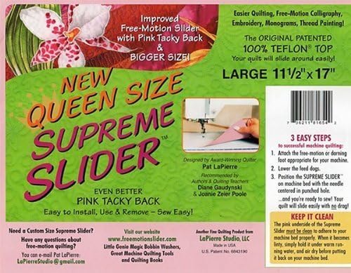 Queen Size Supreme Slider Free Motion Machine Quilting Mat: Improved Trimable Free-motion Slider with Pink Tacky Back and Bigger Size (11.5 Inch X 17