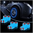 12PCS Fluorescent Skull Car Tire Valve Stem Caps, ABS Corrosion Resistant Wheel Valve Cover, Luminous Illuminated Cap Glow in The Dark, Auto Decor Accessories for Motorcycles Bicycles (Blue/Red)