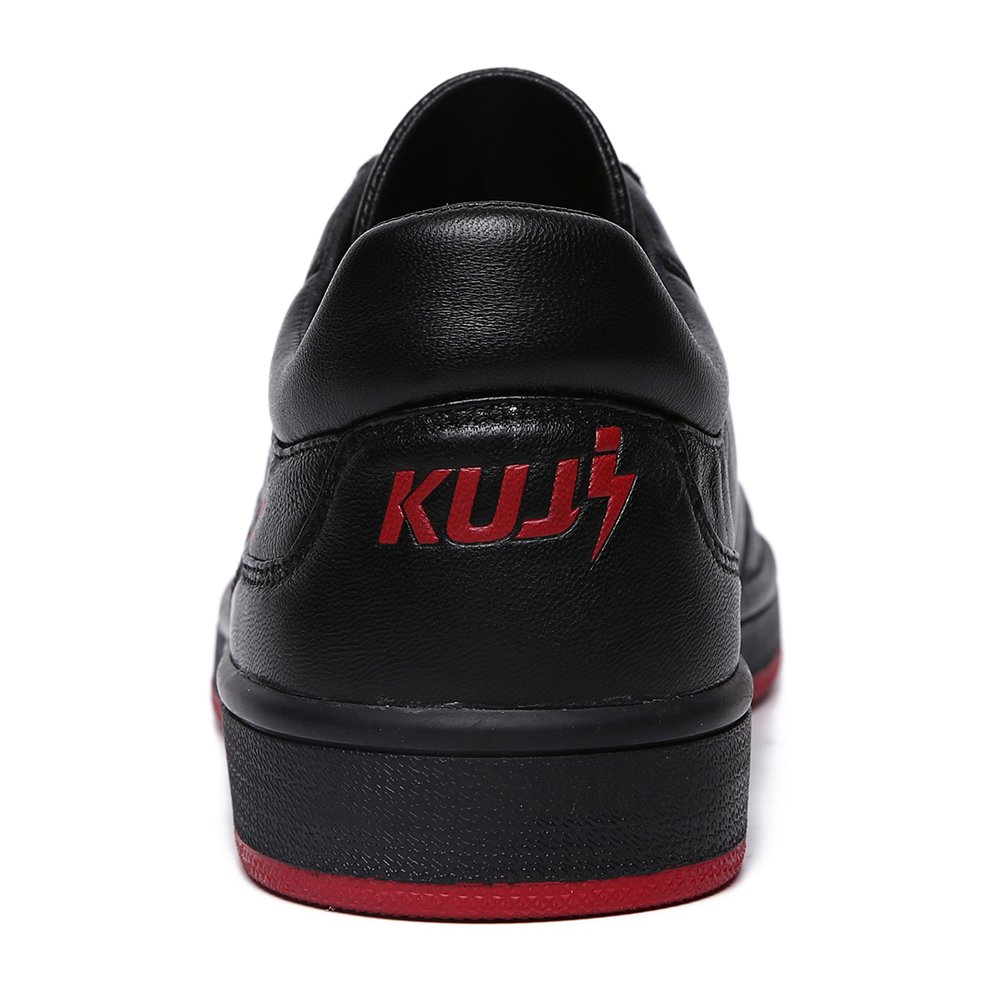 Soulsfeng Mens Womens Trainers Casual Top Layer Leather Lace Up Low-Top Skateboarding Shoes Black Shoes(Black 11.5UK)