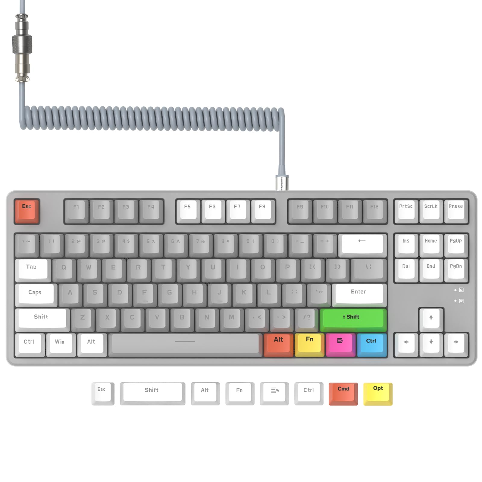 MAGIC-REFINER AK873 75% Wired Mechanical Gaming Keyboard with red Switch,Hot-Swappable Keyboard with 8Pcs DIY Sublimation Color keycaps,Mixed Rainbow LED Backlit for PC Xbox PS4Mac (White Grey)