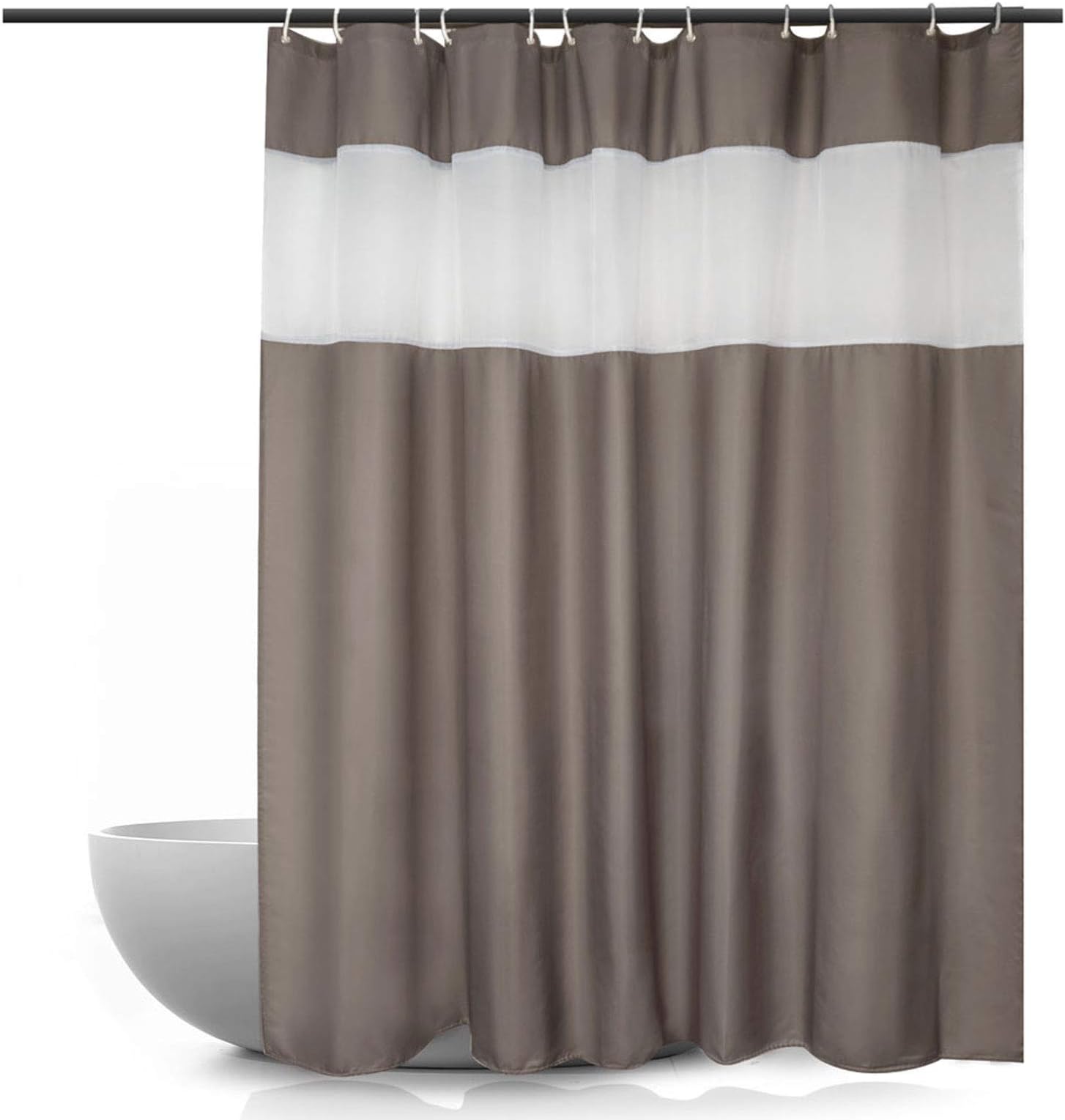 Ebecede Fabric Shower Curtain or Liner 72 x 78 with White Strip, Universal Simple Style Fabric Bathroom Curtain 78 inch Long for Home, Spa Hotel Quality, Light Brown