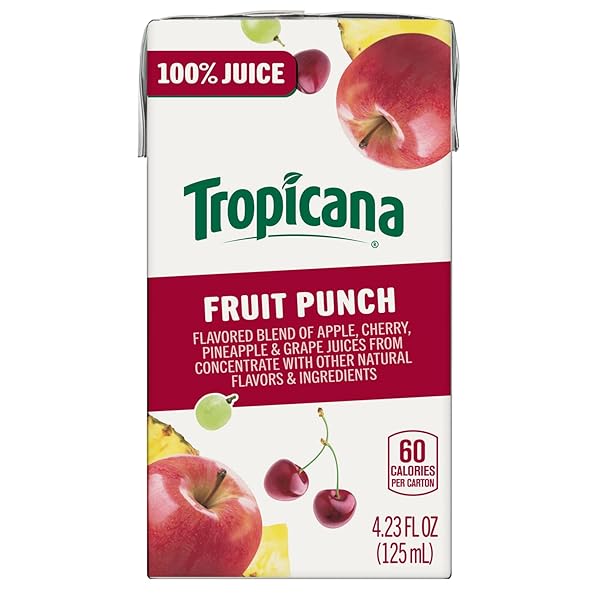 TROPICANA 100% JUICE BOX, FRUIT PUNCH, 4.23OZ (PACK OF 44) – REAL FRUIT JUICES, VITAMIN C RICH, NO ADDED SUGARS, NO ARTIFICIAL FLAVORS