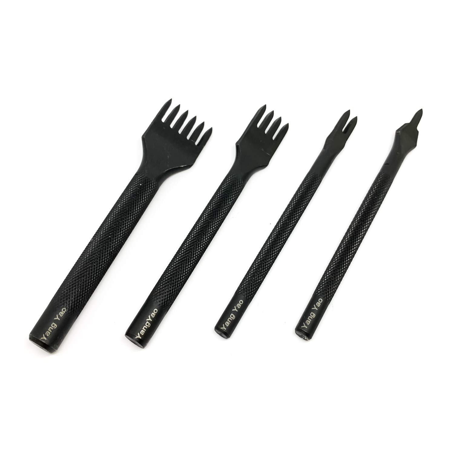 Yang Yao 4 Pcs 3mm 1/2/4/6 Prong Leather Craft Tool Hole Punches Lacing Stitching Punch Tool