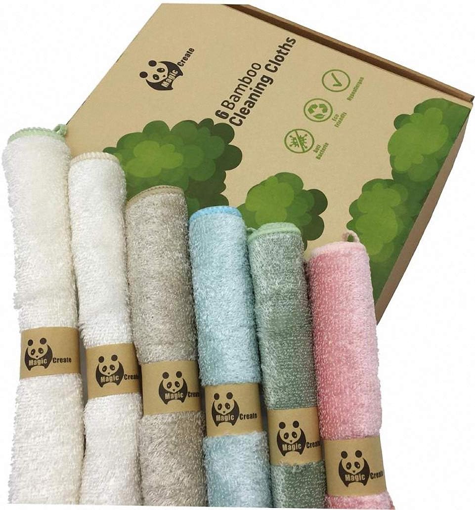 Magic Create Microfiber Cleaning Cloth Reusable Big Bamboo Fiber Assorted Colors Remove The Oil and dust Kitchen Dish Towel 10 x 11 inch 6 Pack (10"x11")