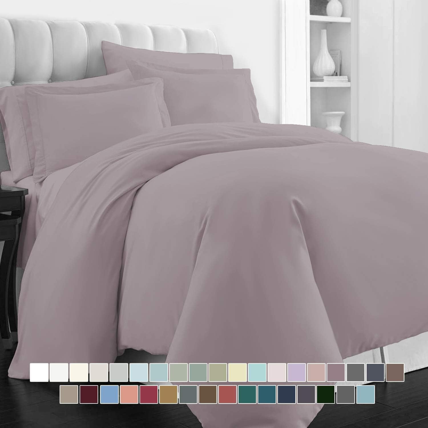 Pizuna 400 Thread Count Cotton Queen Duvet Cover Set Lilac Grey, 100% Long Staple Pure Cotton Duvet Covers, Soft Sateen Quilt Cover Set with Button Closure (Lilac Gray Queen-Full Duvet Cover Sets)