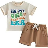 FYBITBO First Birthday Baby Boy Clothes In My One Year Old Era Outfit Short Sleeve T-shirt and Shorts Summer Clothing Set
