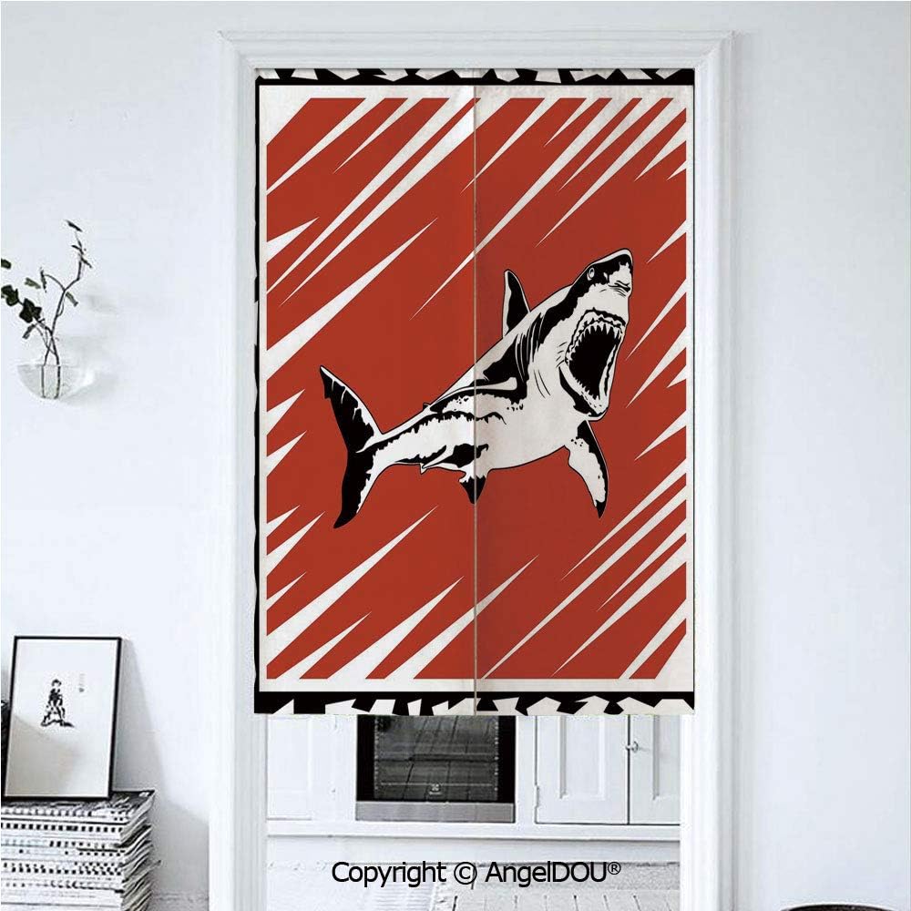 AngelDOU Shark Home Doorway Curtains Decorative Screen Killer Sea Creature Swimming in The Ocean in Grunge Stylized Graphic for Hallway Kitchen Hotel Restaurant 33.5x47.2 inches