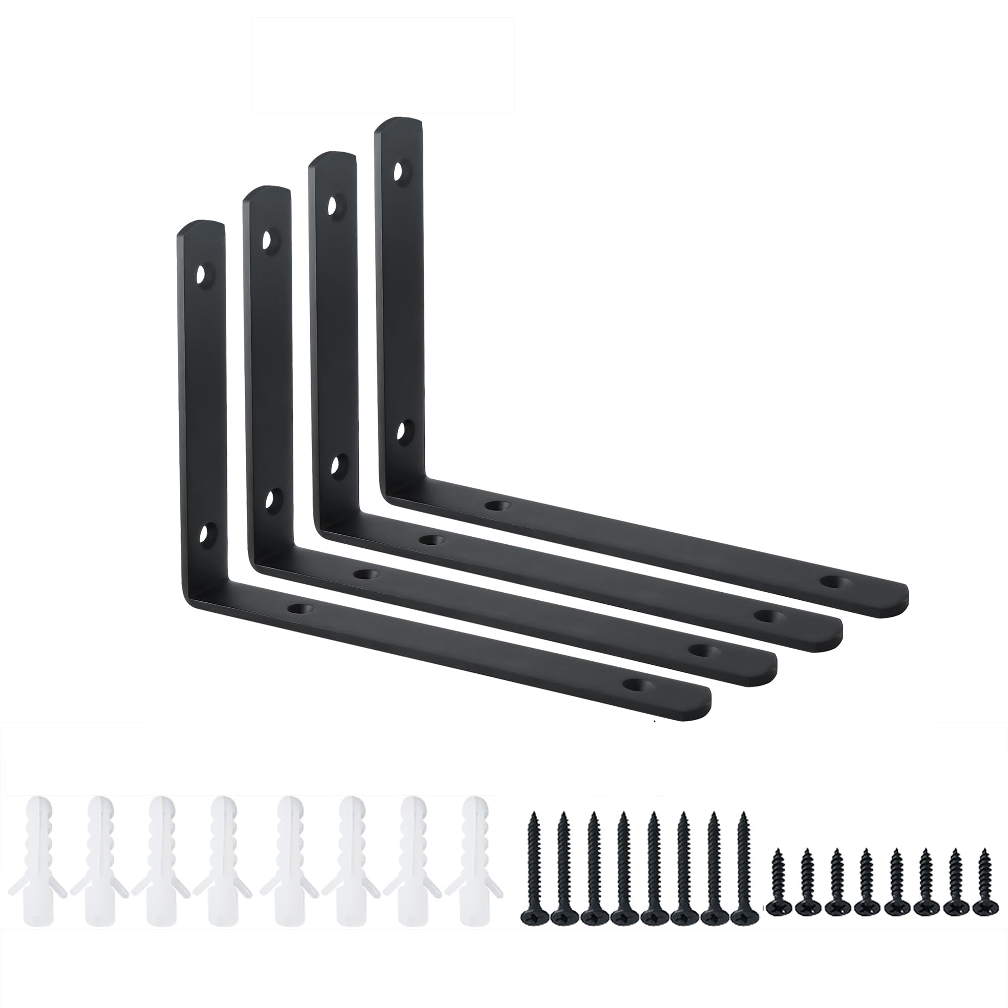 Mooche 4PCS Black Shelf Brackets 200mm, Metal L Bracket for Shelves, Wall Mounted Shelf Supports Brace Heavy Duty for Living Room Kitchen Office