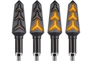 HIPOPY 4PCS Motorcycle Indicator Lights, 12V Super Bright Flowing Turn Signal Brake Daytime Running Light, Universal for Motorbike Scooter Quad Cruiser Harley Yamaha Suzuki Off Road (Black)