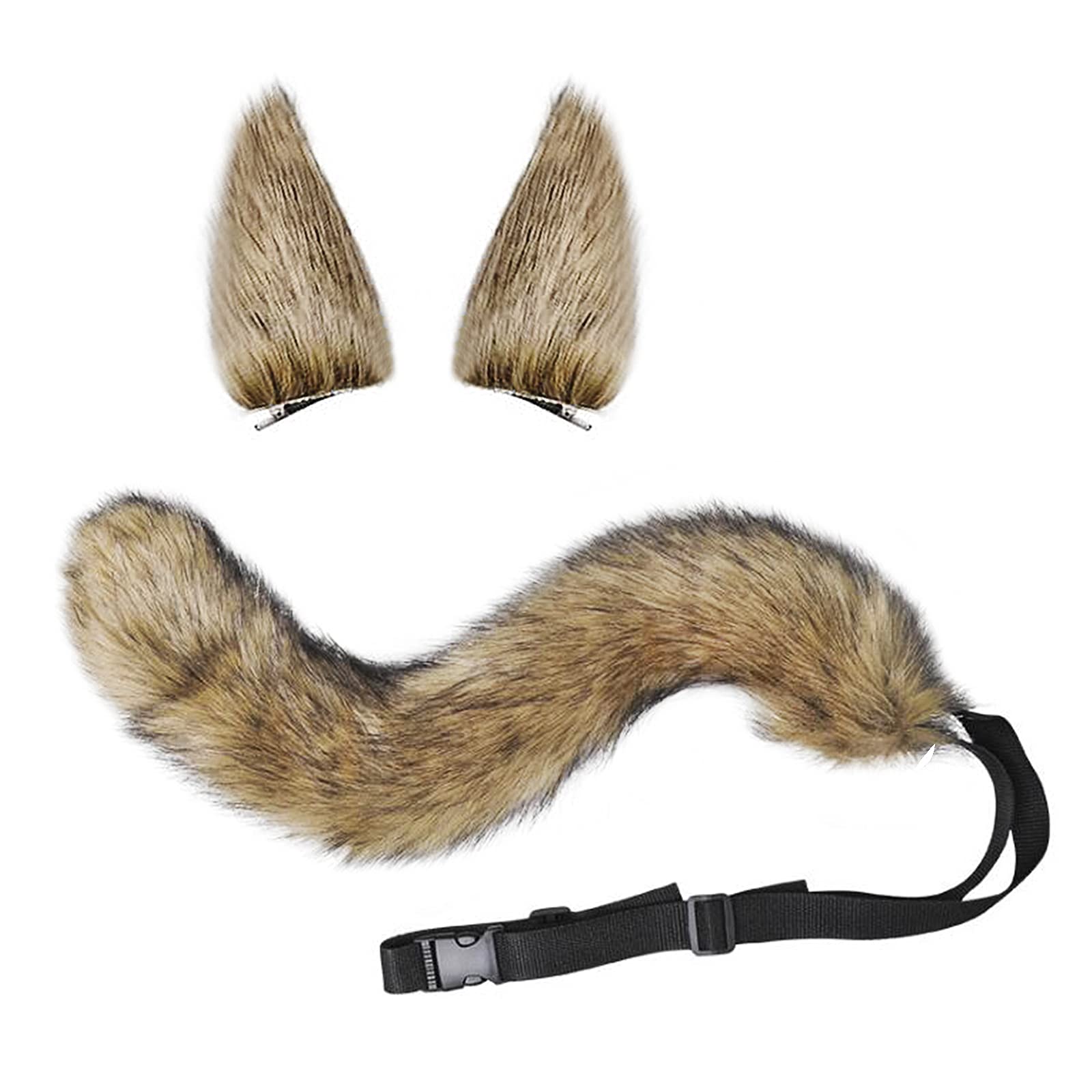 Fluffly Fox Ear Clips Tail Set Women Halloween Costume Props Fancy Dress Party Cosplay Animal Ears Hair Clip Headpiece Large Tail