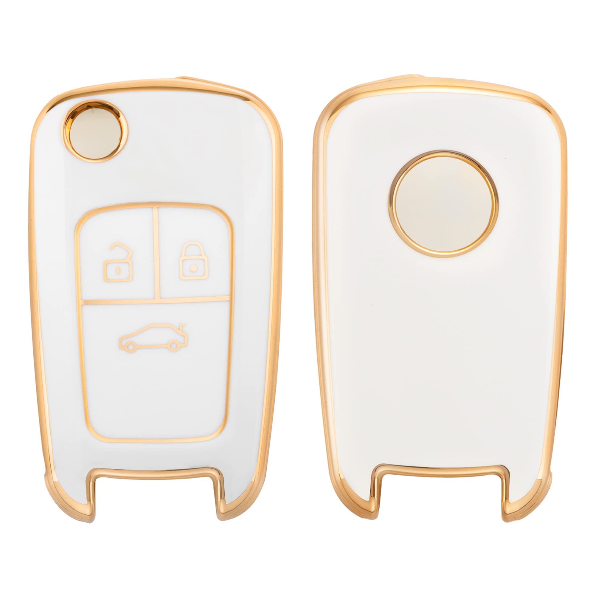kwmobile Key Cover Compatible with Vauxhall (Opel) 3 Button Car Flip Key - Car Key Fob Case Protector - White/Gold
