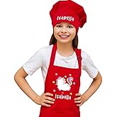 Custom Name Kids Apron with Chef Hat, Waterproof Apron for Cooking, Baking, Art, Painting, Christmas 2025 Personalized Birthday Gift for Daughter,Son, Grandson, Granddaughter Gift from Grandma, Mom