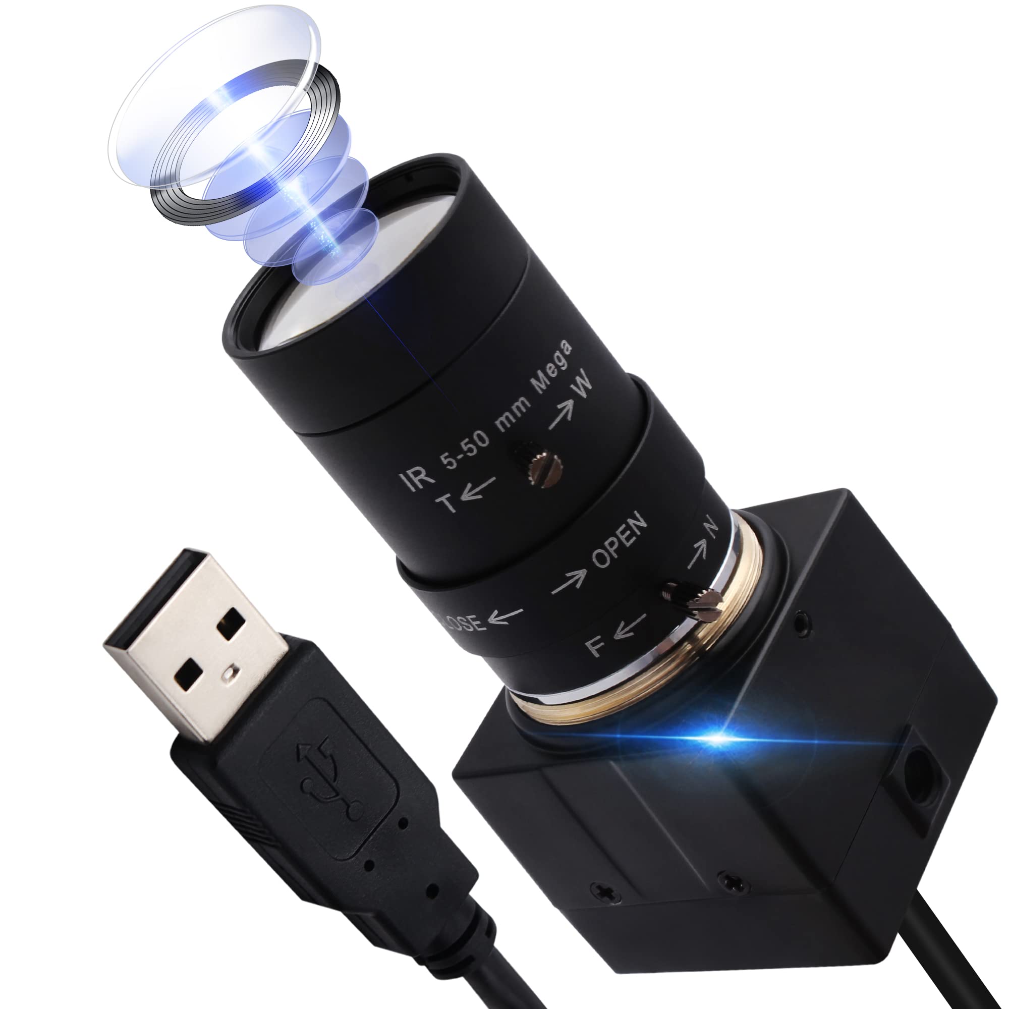 ELP 4K Webcam Ultra HD 2160P USB Camera with 5-50mm 10x Optical Manual Focus Lens, IMX415 Sensor USB Zoom Camera for Video Conference, Plug and Play for Windows, Linux, Mac, Raspberry Pi