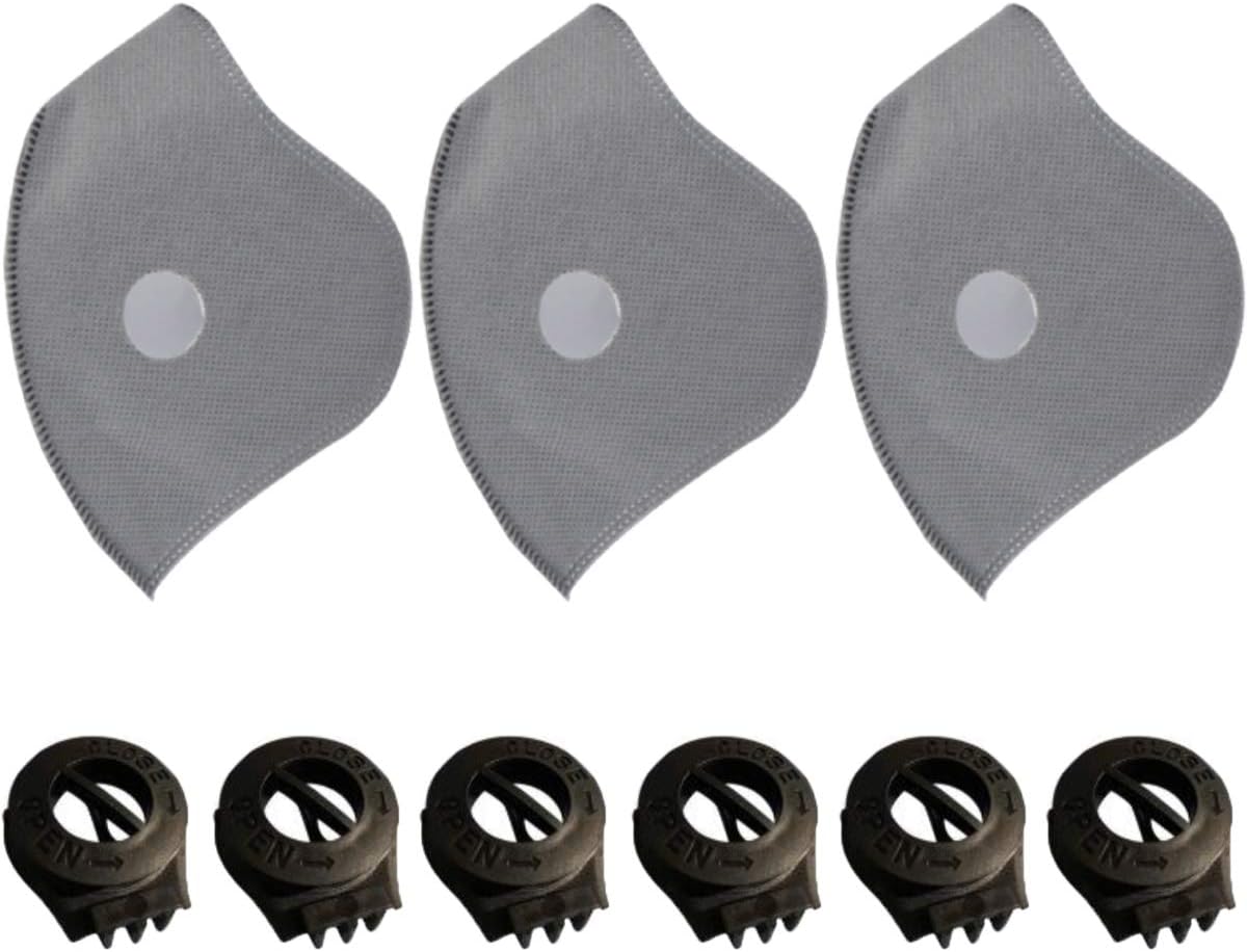 MISAZ 3 Pieces Filters and 6 Exhaust Valves Replacement Five-layer Activated Carbon PM2.5 Air Purifier for Face Mouth Sheet Running Sports Cycling Daily Active Health Dustproof Pollen Allergy