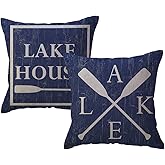 ULOVE LOVE YOURSELF Lake House Decor Throw Pillow Covers 18 x 18 Inch Set of 2 Lake House Gift Lake Paddle Pillowcases Lake House Blue/Beige Decorative Cushion Cover for Sofa Couch Porch