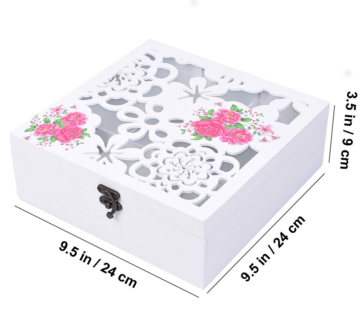 MICKYU Girls Jewelry Box, Wooden Jewelry Organizer Glass Top Storage Case with 9 Compartments for Necklaces, Watches, Bracelets, Earrings, 9.5 x 9.5 x 3.5 inches (Style E)