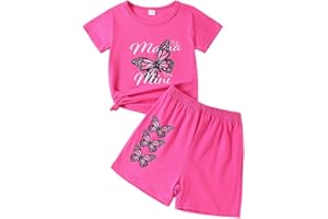 Afsmlys Kid Toddler Girl Butterfly Printed Short Sleeve T-Shirt + Waist Shorts Set 2PC Clothing For Summer