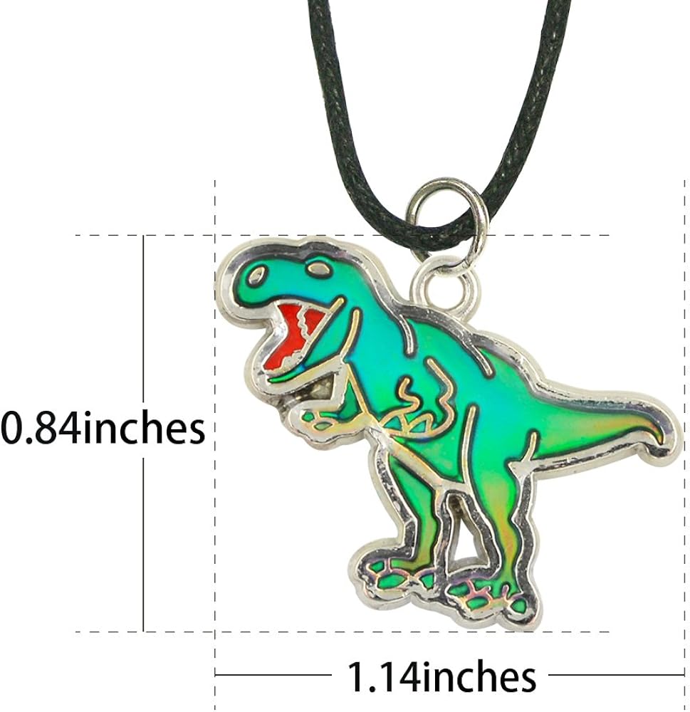 Fun Jewels Handmade T-Rex Dinosaur Pendant Color Change Mood Necklace For Boys Girls Animal Jewelry: Clothing