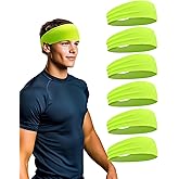6 Pack Sport Headbands for Men & Women, Sweat Wicking Workout Sweatband, Bright Hairband for Running, Cycling, Football, Yoga