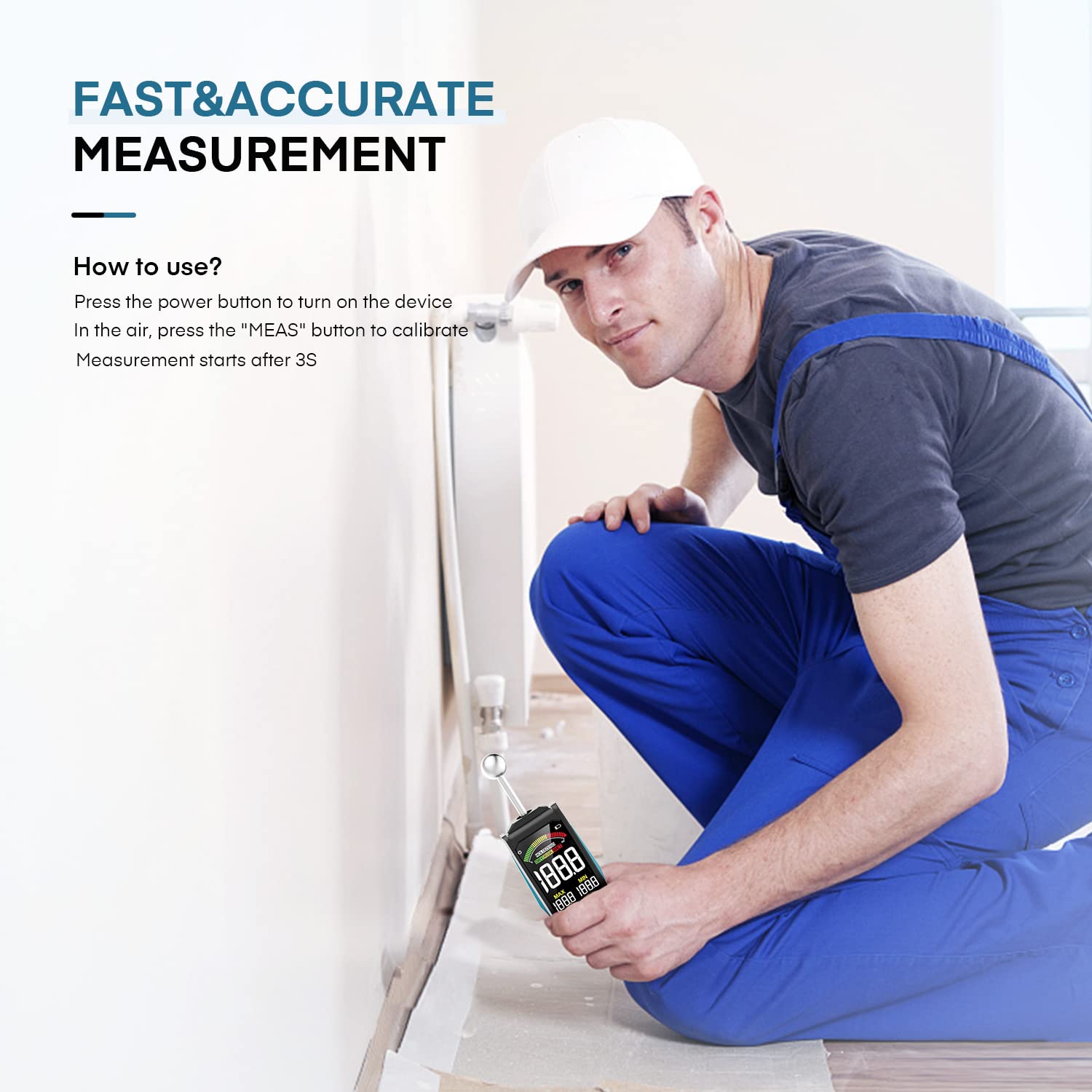 Feuchtigkeitsmessgerät, DURFICST 3-Zoll-HD-Farb-Großbild-Feuchtemessgerät mit Stoffbeutel, 20-40 mm Tiefenanalyse Feuchtigkeitsmesser,für Alle Baumaterialien, Holz, Wand, Putz, Mauerwerk 5