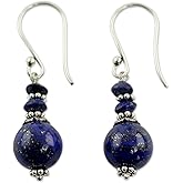 Lapis Lazuli Earrings Navy Blue Crystal Drop Earrings for Women Natural Stone Round Bead Dangle Earrings Fashion Jewelry Gift