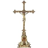 BC Catholic Metal Standing Crucifix, Jesus Christ Cross for Altar, Catholic Wedding Gifts, Devout Home Décor, 7.8" H Zinc Alloy with Gold Plating from Buildclassic