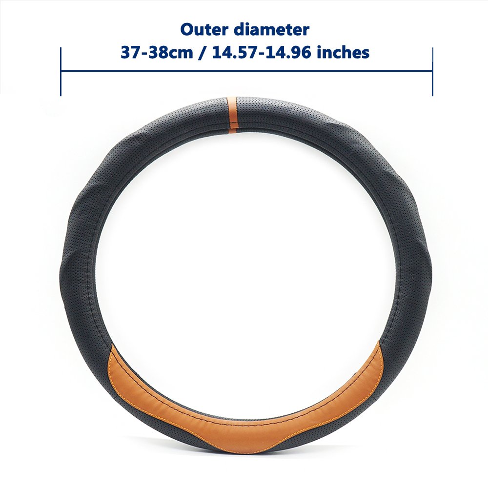 LOCEN Genuine Leather Steering Wheel Cover Universal Car Outer Diameter 38cm/15\