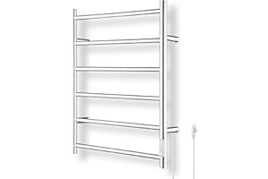 R FLORY Towel Warmer Heated Towel Rack All-Night Warm Bathroom Plug-in Heated Drying Rack with Timer Fast Heating (Chrome, 6 