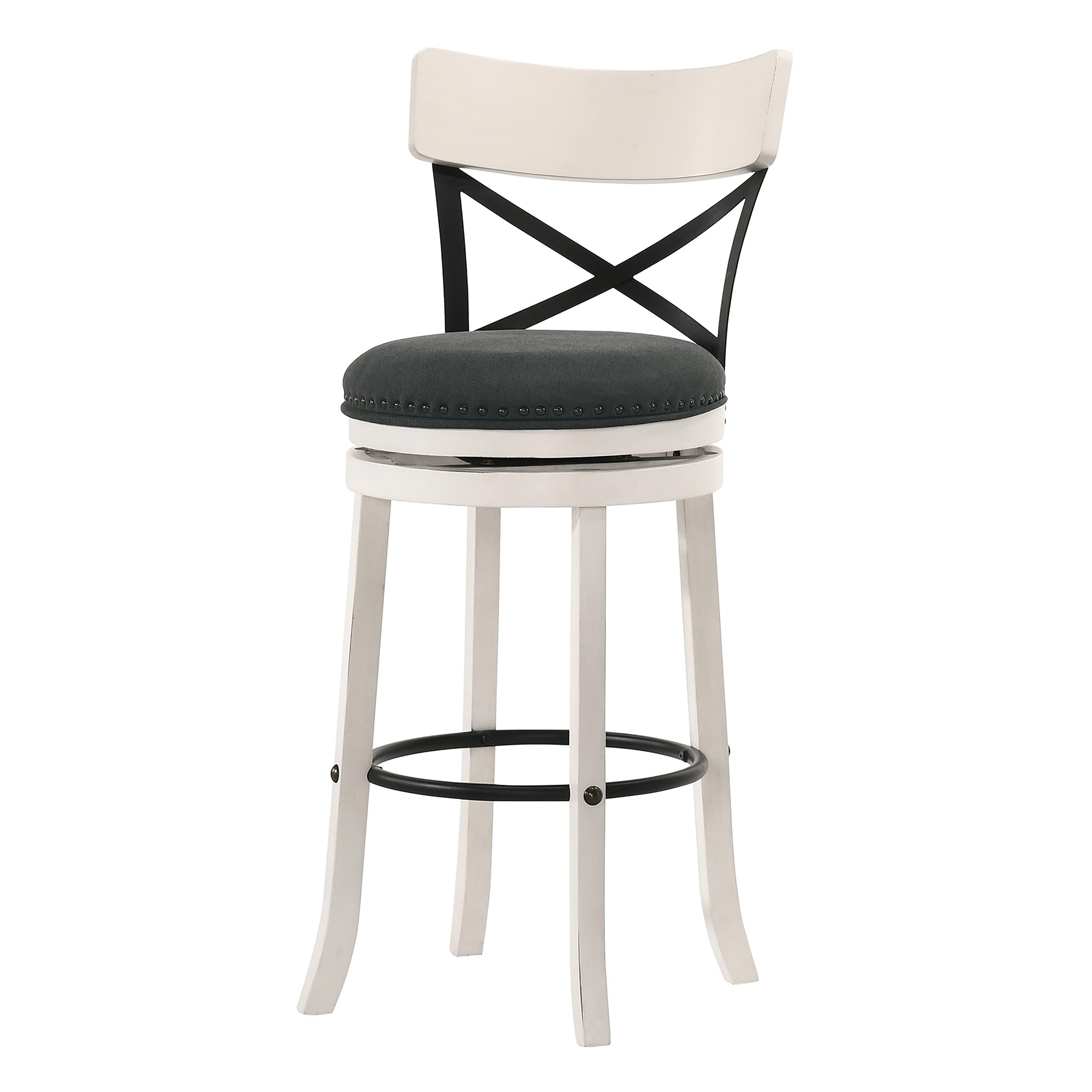 Photo 1 of 24/7 Shop at Home Halcyon Farmhouse Wood 29 in. Padded Swivel Bar Stool with Nailhead Trim, Set of 2 for Dining Room, Kitchen, Oak Brown and Beige
