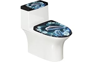 ZUXONGSY Dolphin Toilet Cover Lid Cover Toilet Lid Cover Stretch Washable Black Toilet Tank Cover Customisable Protective Cover Bathroom Toilet Cover Set