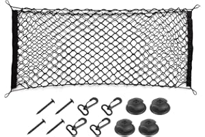 TSUGAMI Car Rear Cargo Net, Double-Layer Adjustable Stretchable Elastic Storage Organizer Net, Trunk Cargo Storage Mesh Net w