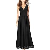 WOOSEA Women Sleeveless Deep V Neck Mesh Loose Plain Long Maxi Casual Dress
