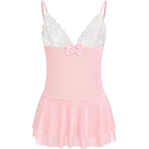 ABAFIP Men's Lace Babydoll Lingerie Dress Sheer Lace Mesh Chemise Nightgown Crossdresser Nightwear