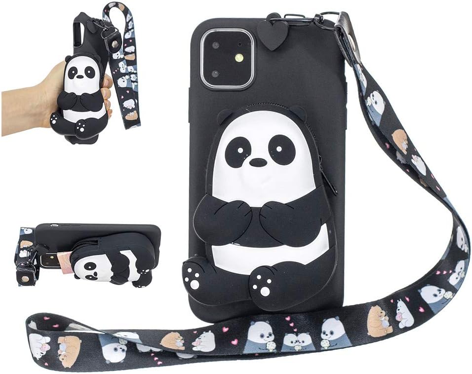 AuchSo Compatible with iPhone 11 Pro Max Wallet Case, Cartoon Cute Bear Panda Elephant Purse Soft Silicone Flexible TPU Bumper Back Slim Fit Protective Case for iPhone 11 Pro Max -Black Striped Bear