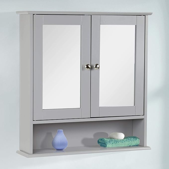 Taylor & Brown® Grey Wooden Double Door Bathroom Mirror