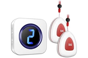 LIKEPAI Wireless Caregiver Pager Nurse Alert System with IP55 Waterproof SOS Call Button for Home/Elderly/Patient Attention Pager(2 Waterproof Button+1 Receiver)
