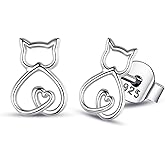 INFUSEU Sterling Silver Cute Stud Earrings Cat Frog Mushroom Bunny, Small Gifts for Women Teen Girls Animal Lovers