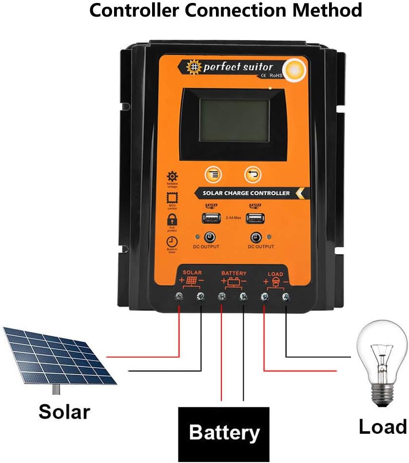 MPPT MPPT Charge Controller, 12V/24V 30A50A MPPT Solar Charging Controller Solar Panel Battery Controller Dual USB LCD Display, standard
