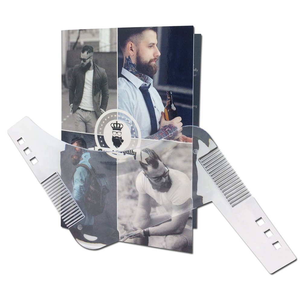 The No.1 Beard Shaping Tool + Free Beard Shaping Guide | One Size Fits All | Two Built-in Beard Combs | Extra Handle | Transparent | Lightweight
