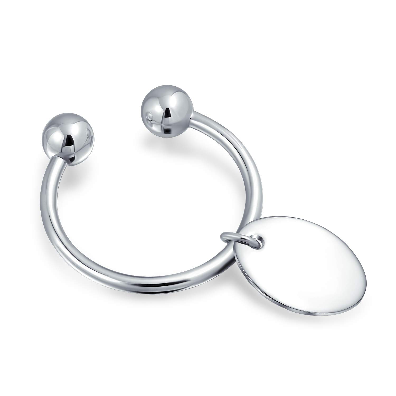 Bling Jewelry Personalize Plain Oval Tag ID Keychain Ball Screw Tip Horseshoe Key Ring For Graduation 925 Sterling Silver Customizable