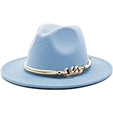 Gossifan Lady Fashion Wide Brim Felt Fedora Panama Hat with Ring Belt